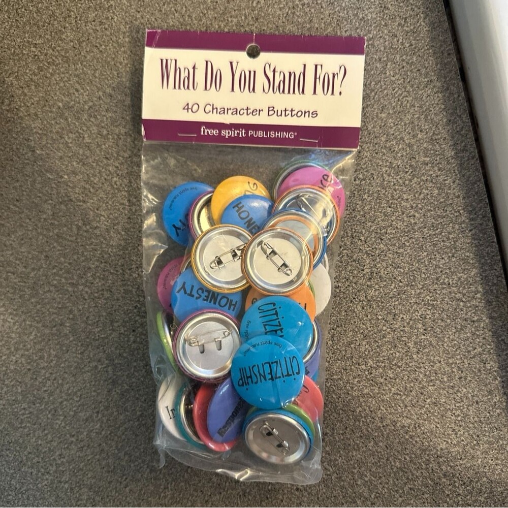 1990s Free Spirit Publishing "What Do You Stand For?" Character Buttons